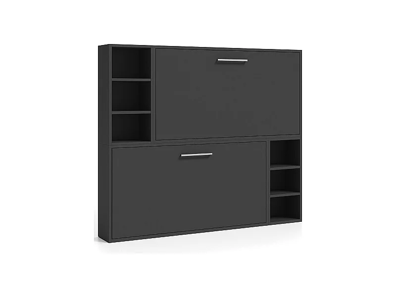 Lit escamotable superposé horizontal avec étagères BINKA-80x200-Cadre Anthracite-Façade Anthracite