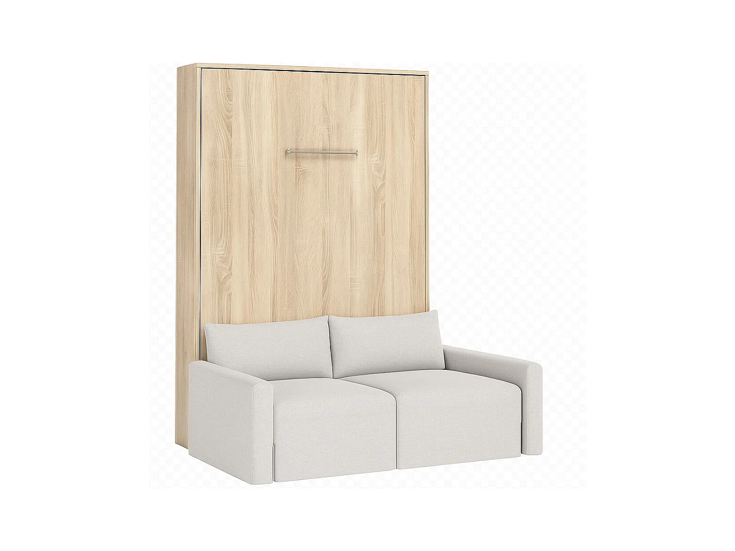 Lit escamotable vertical avec canapé tissu VALENCIA-80x180-Canapé Beige-Structure Chêne clair