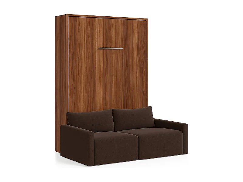 Lit escamotable vertical avec canapé tissu VALENCIA-80x180-Canapé Marron-Structure Noyer