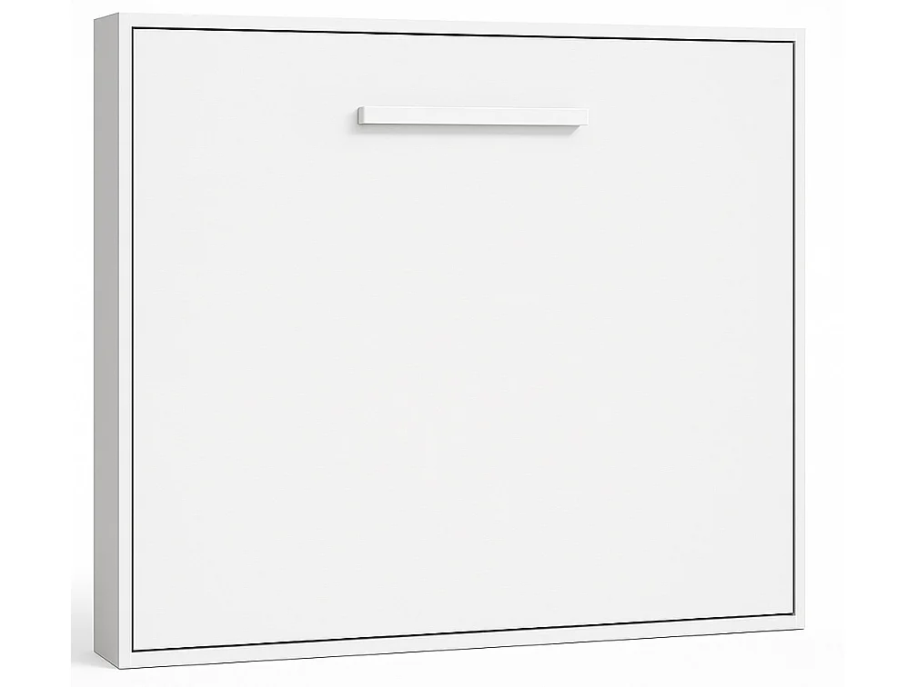 Lit escamotable horizontal OPTIMA-Avec matelas-120x180-Cadre Blanc-Façade Blanche