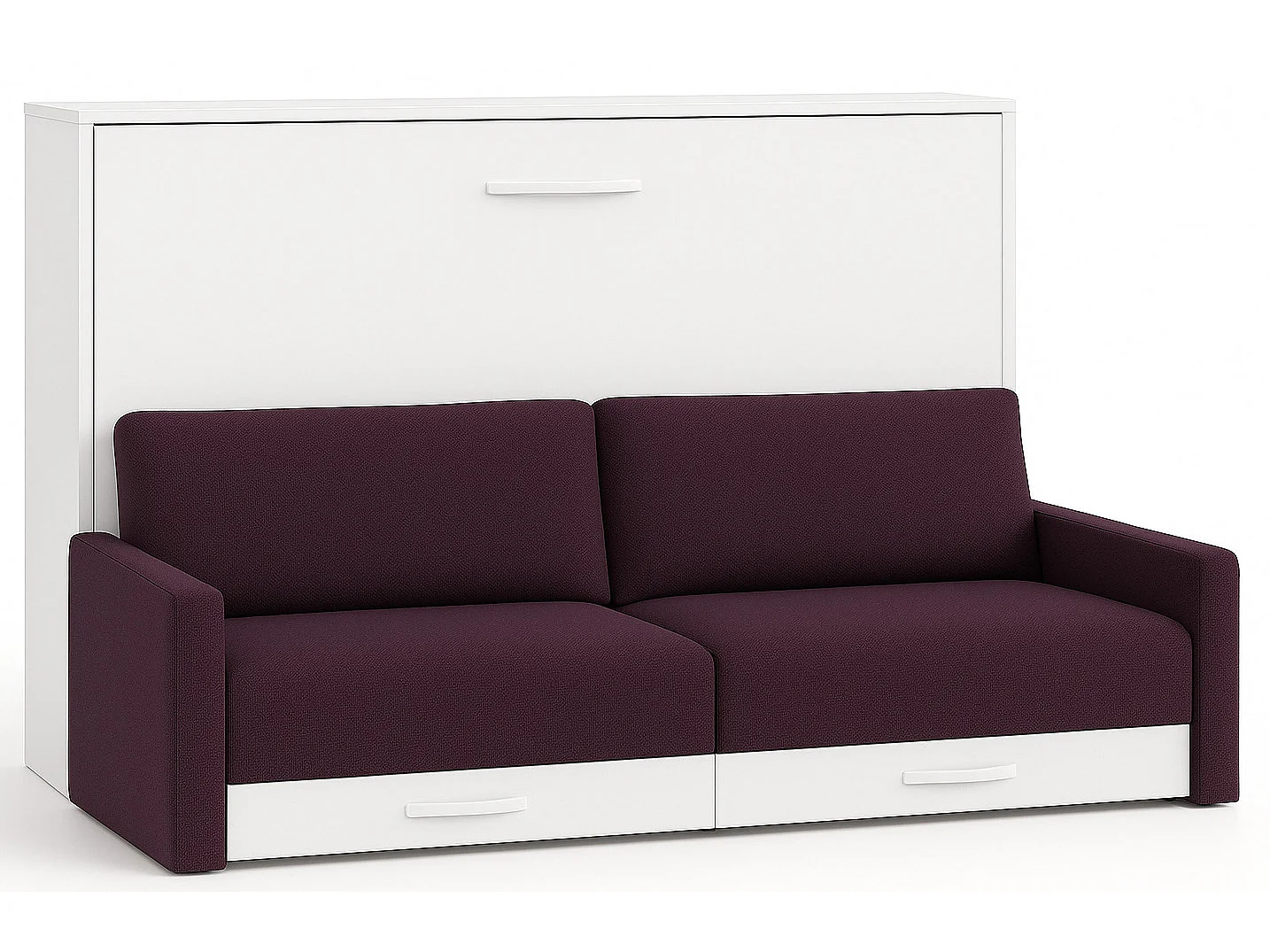 Lit escamotable horizontal avec canapé VETAL-140x200-Canapé Violet-Structure Blanche