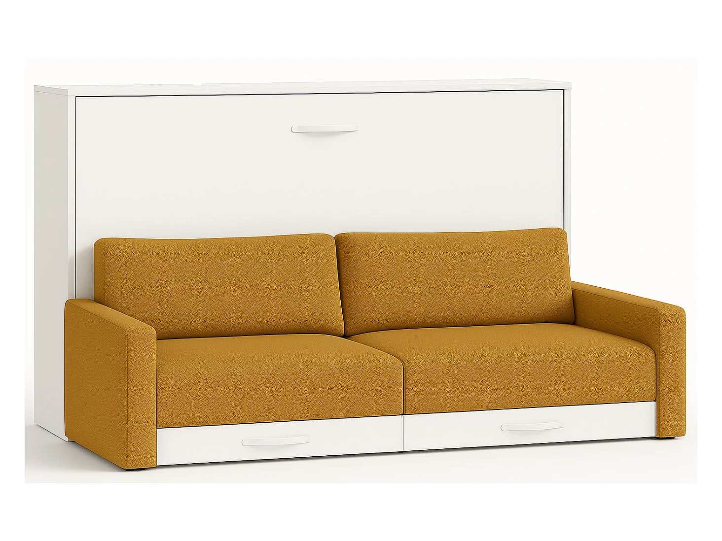 Lit escamotable horizontal avec canapé VETAL-120x190-Canapé Moutarde-Structure Blanche