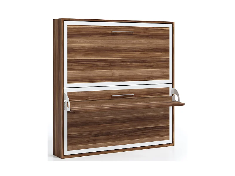 Lit escamotable horizontal superposé 90x200 STUDIO-Encadrement Noyer-Façade Noyer