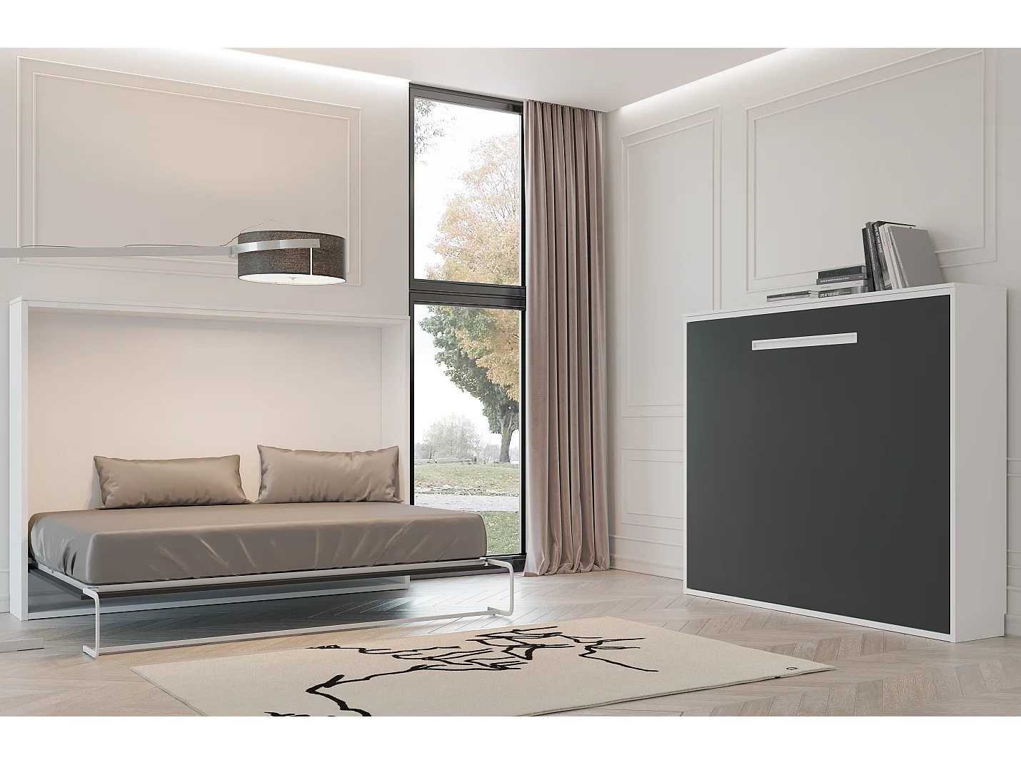 Lit escamotable horizontal OPTIMA-120x180-Cadre Vison-Façade Vison