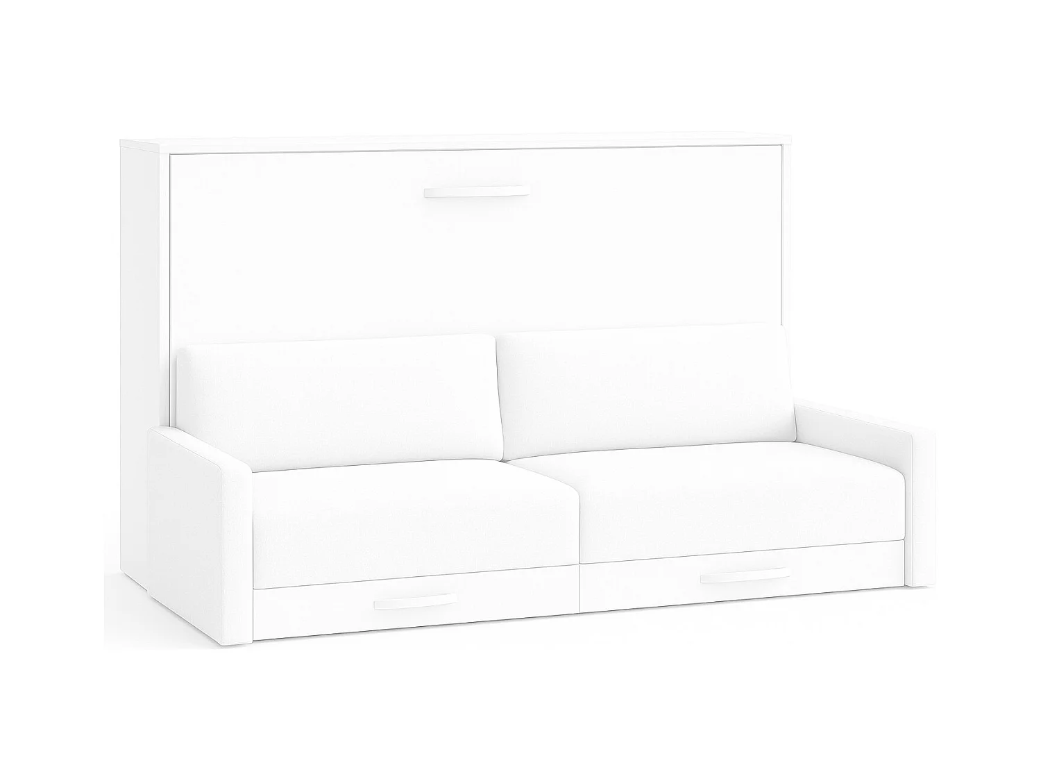 Lit escamotable horizontal avec canapé VETAL-120x190-Canapé Blanc-Structure Blanche