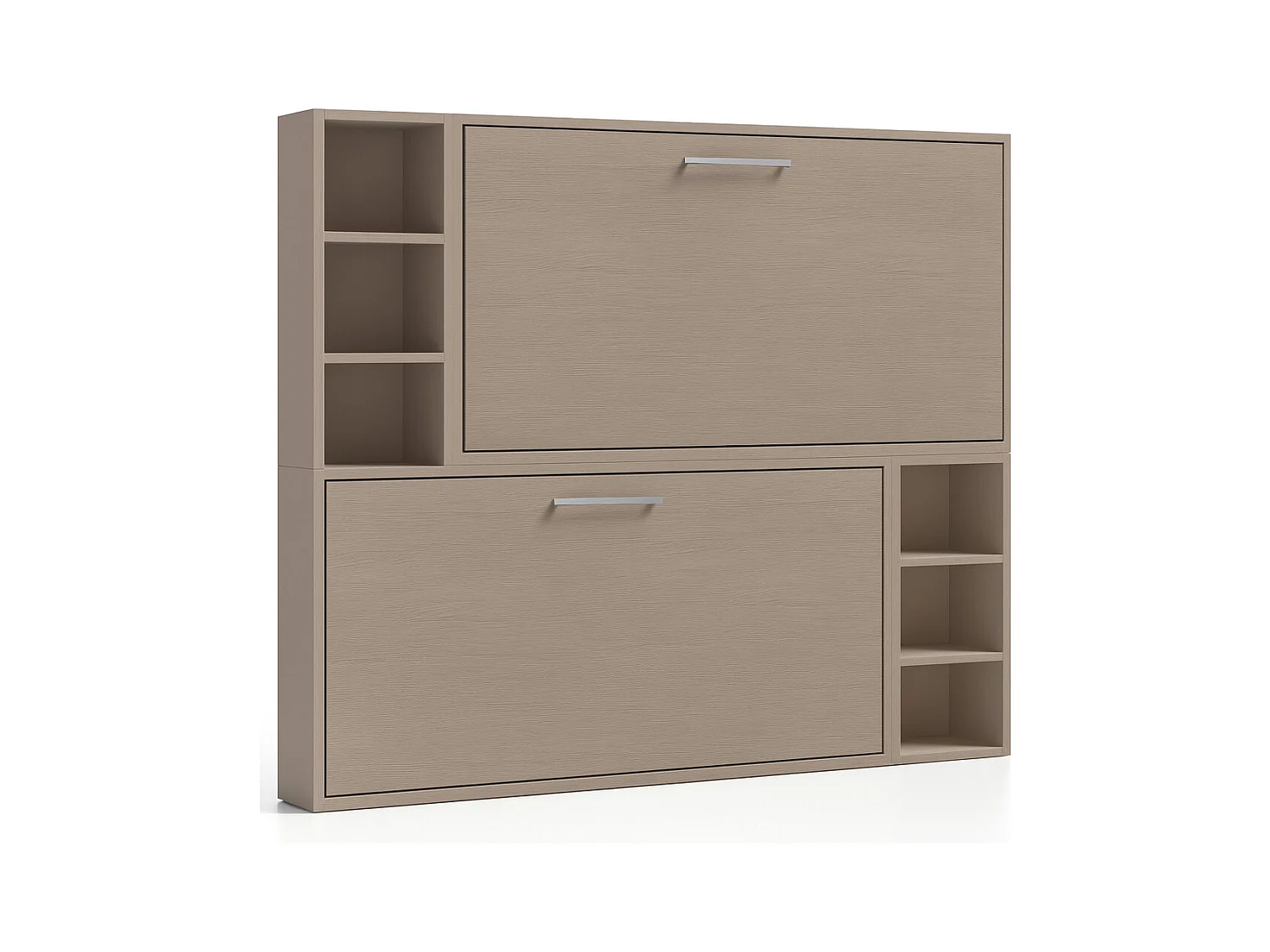 Lit escamotable superposé horizontal avec étagères BINKA-80x180-Cadre Taupe-Façade Taupe