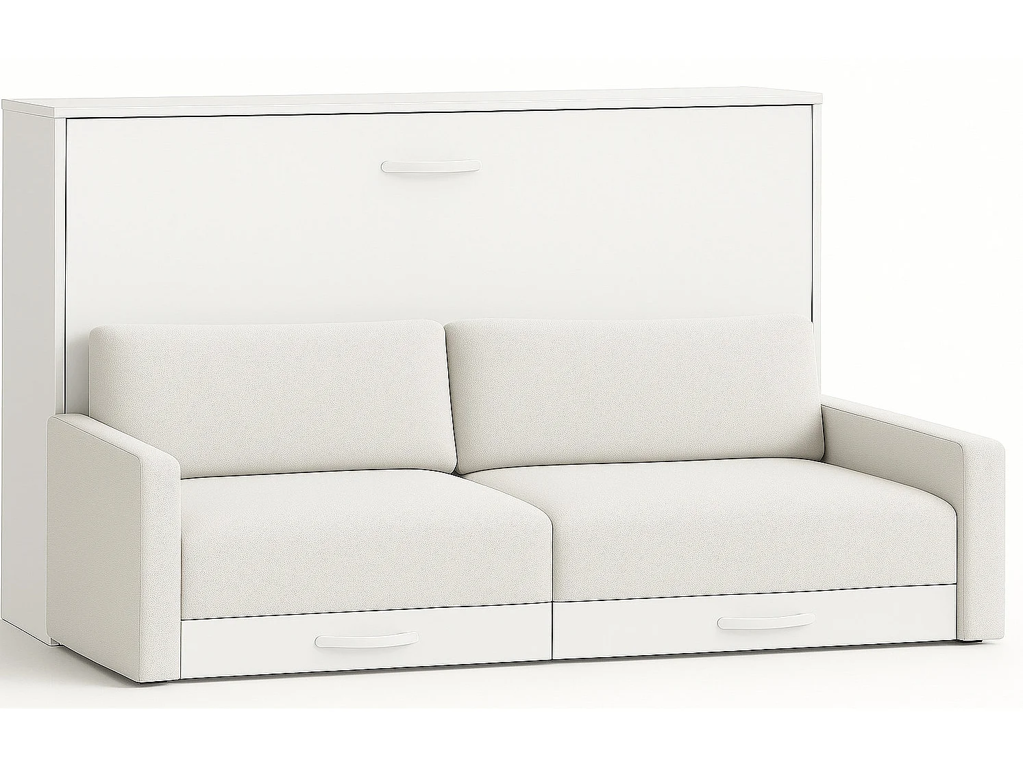 Lit escamotable horizontal avec canapé VETAL-150x190-Canapé Naturel-Structure Blanche