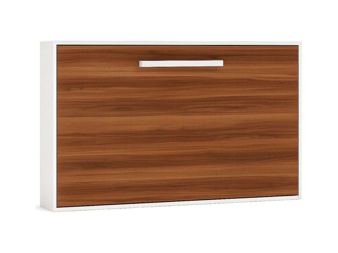 Lit escamotable horizontal OPTIMA-140x190-Cadre Blanc-Façade Noyer