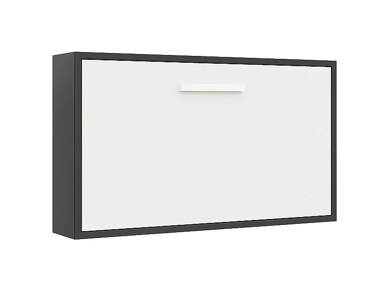 Lit escamotable horizontal OPTIMA-Avec matelas-90x190-Cadre Anthracite-Façade Blanche