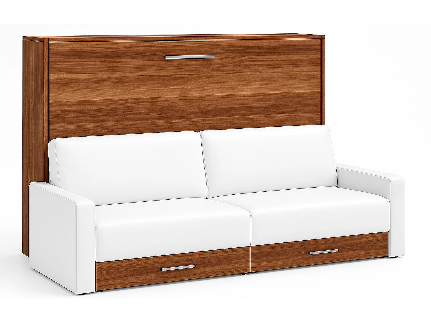 Lit escamotable horizontal avec canapé VETAL-120x190-Canapé Blanc-Structure Noyer