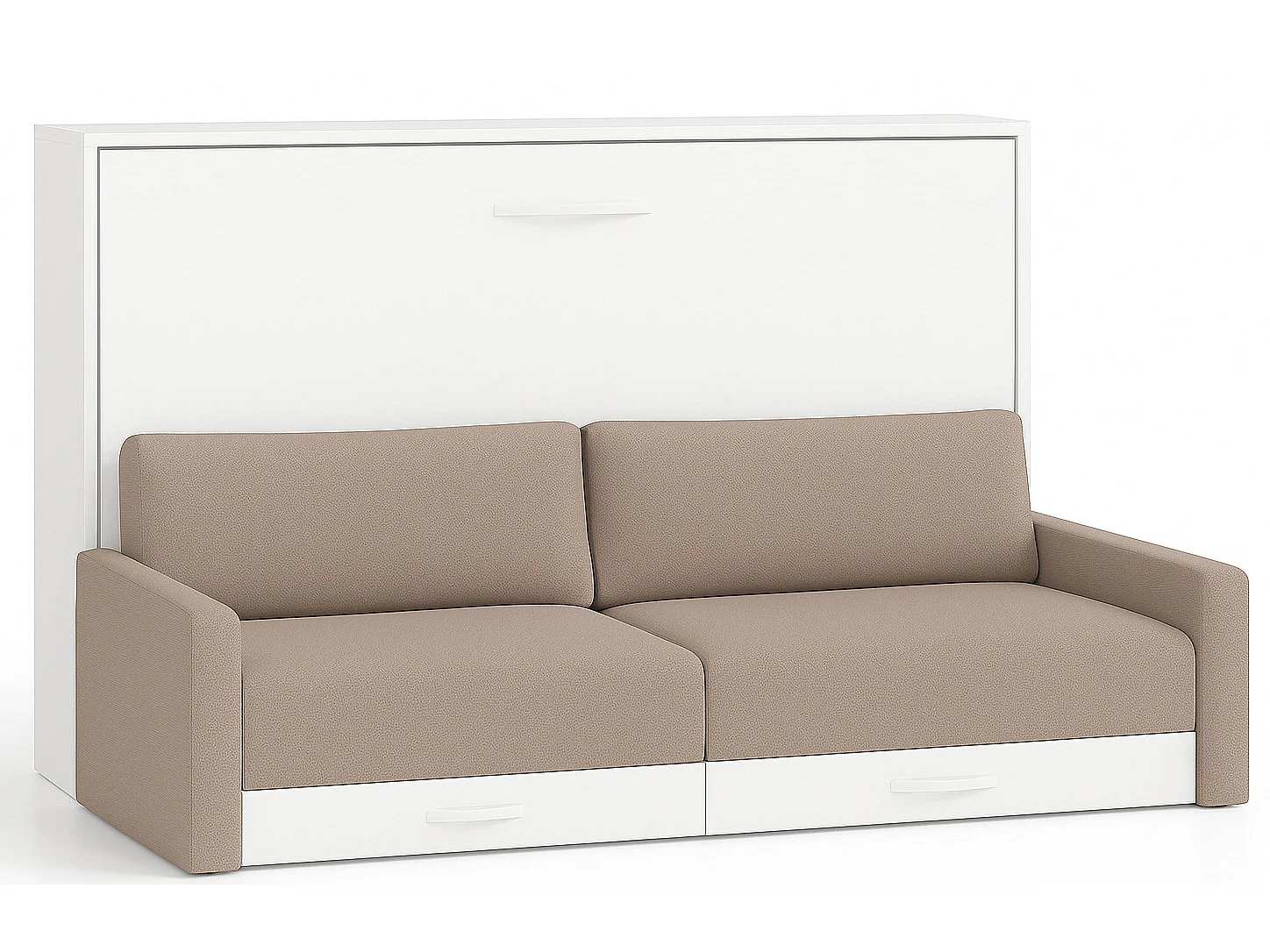 Lit escamotable horizontal avec canapé VETAL-150x190-Canapé Beige-Structure Blanche