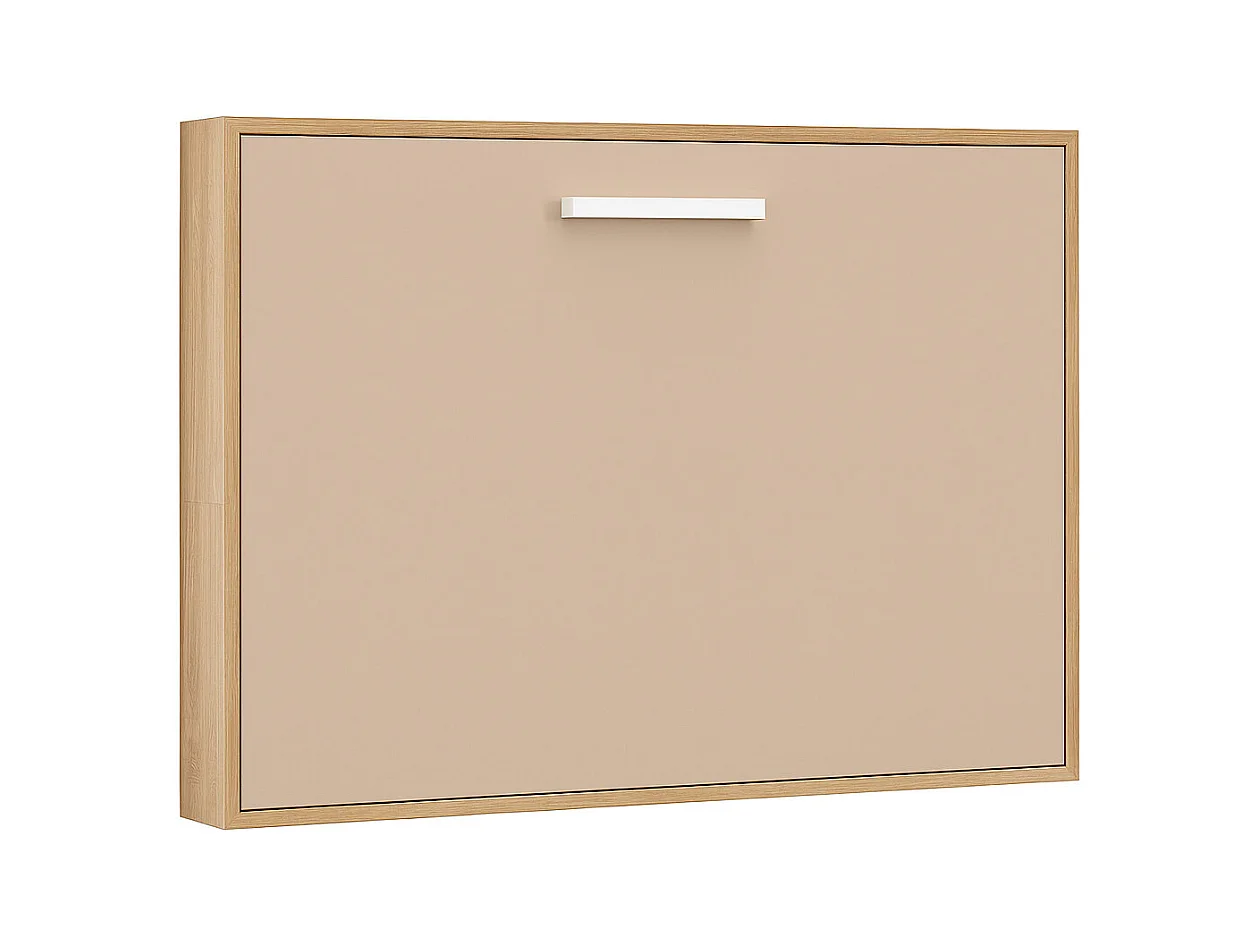 Lit escamotable horizontal OPTIMA-Avec matelas-90x180-Cadre Chêne clair-Façade Vison