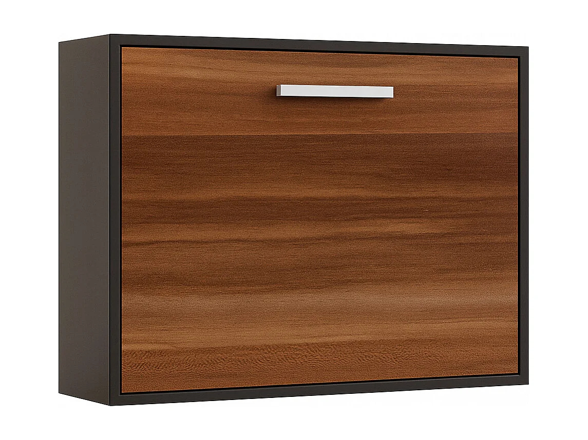 Lit escamotable horizontal OPTIMA-Avec matelas-140x190-Cadre Anthracite-Façade Noyer