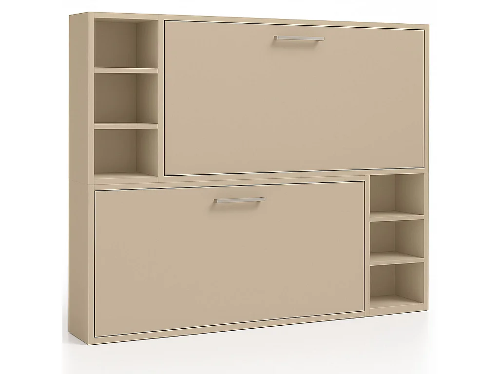 Lit escamotable superposé horizontal avec étagères BINKA-90x200-Cadre Vison-Façade Vison