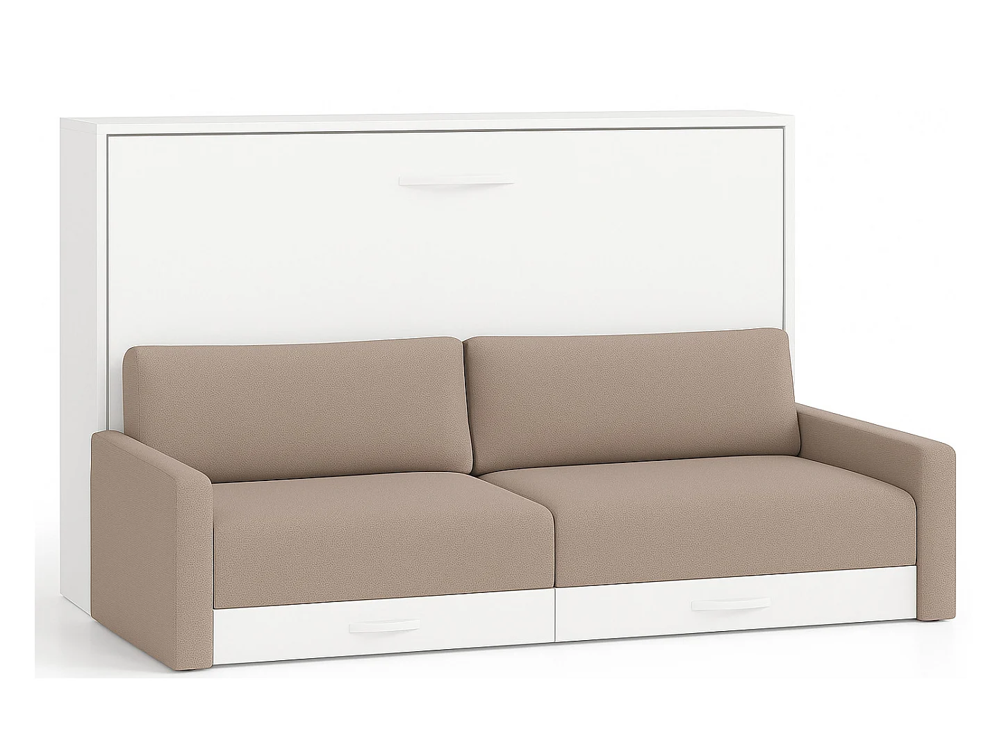 Lit escamotable horizontal avec canapé VETAL-105x190-Canapé Beige-Structure Blanche