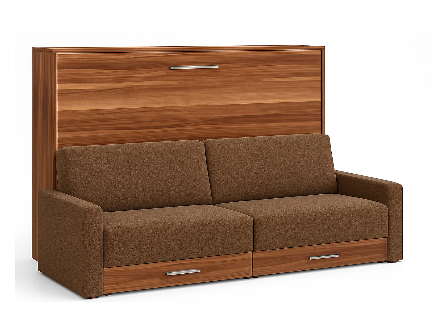 Lit escamotable horizontal avec canapé VETAL-120x190-Canapé Marron clair-Structure Noyer