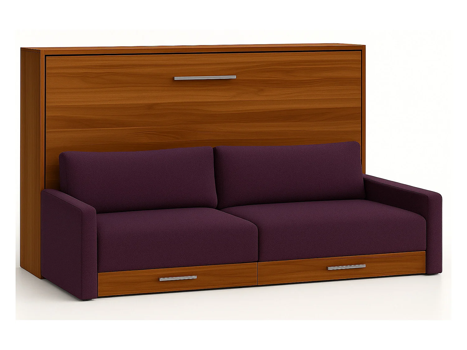 Lit escamotable horizontal avec canapé VETAL-105x190-Canapé Violet-Structure Noyer