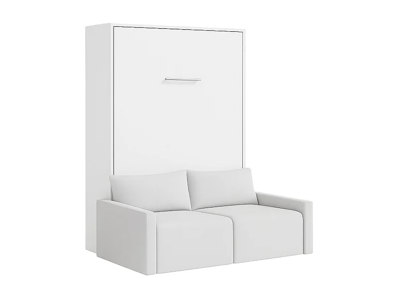 Verticaal opklapbed met hoogwaardige Valencia bank-Matras van schuimrubber van 18 cm-Slapen 160x200cm-Bank Lichtgrijs-Structuur en gevel Wit