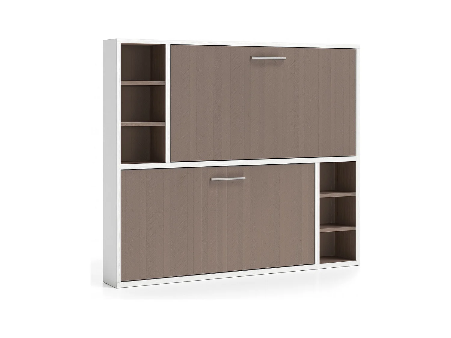 Lit escamotable superposé horizontal avec étagères BINKA-80x200-Cadre Blanc-Façade Chêne brun