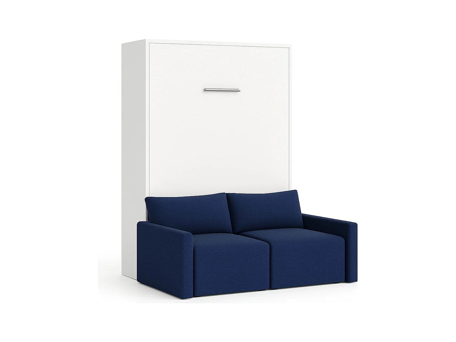 Lit escamotable vertical avec canapé tissu VALENCIA-Avec matelas-90x190-Canapé Bleu marine-Structure Blanche
