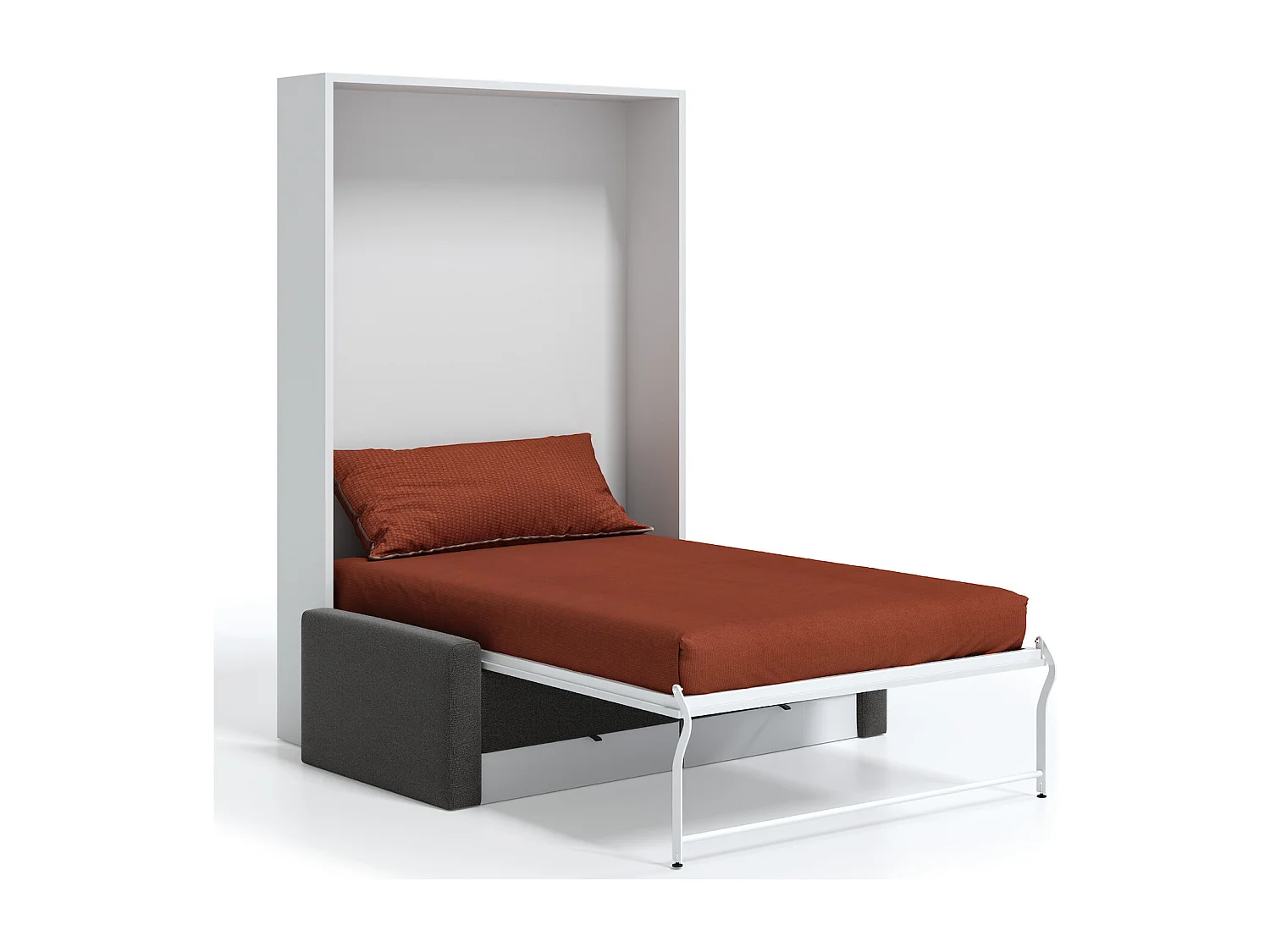 Lit escamotable vertical à tiroirs et canapé tissu VALENCIA-Avec matelas-80x180-Canapé Gris clair-Structure Blanche