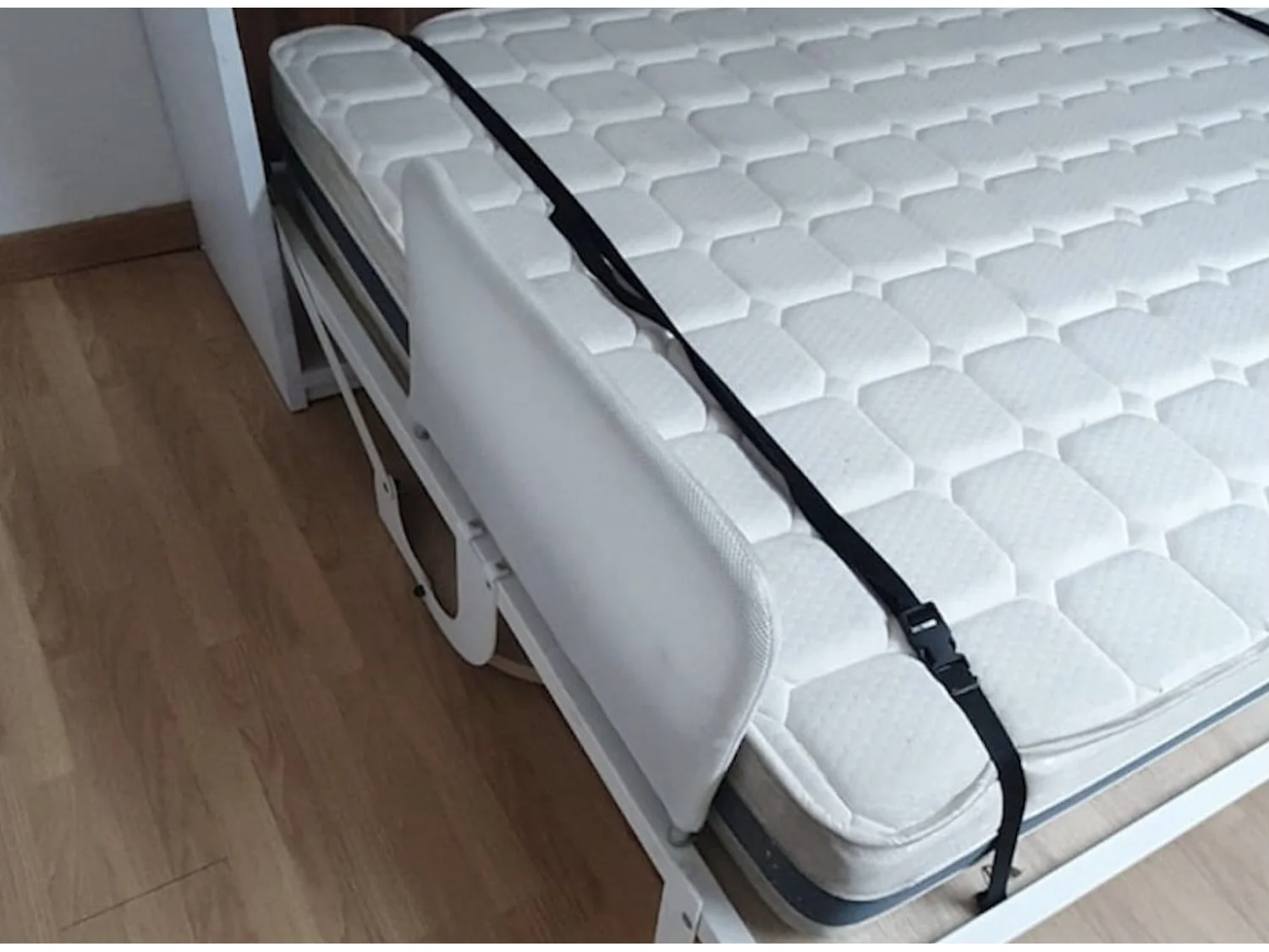 Lit escamotable vertical à tiroirs et canapé tissu VALENCIA-Avec matelas-80x180-Canapé Gris clair-Structure Blanche