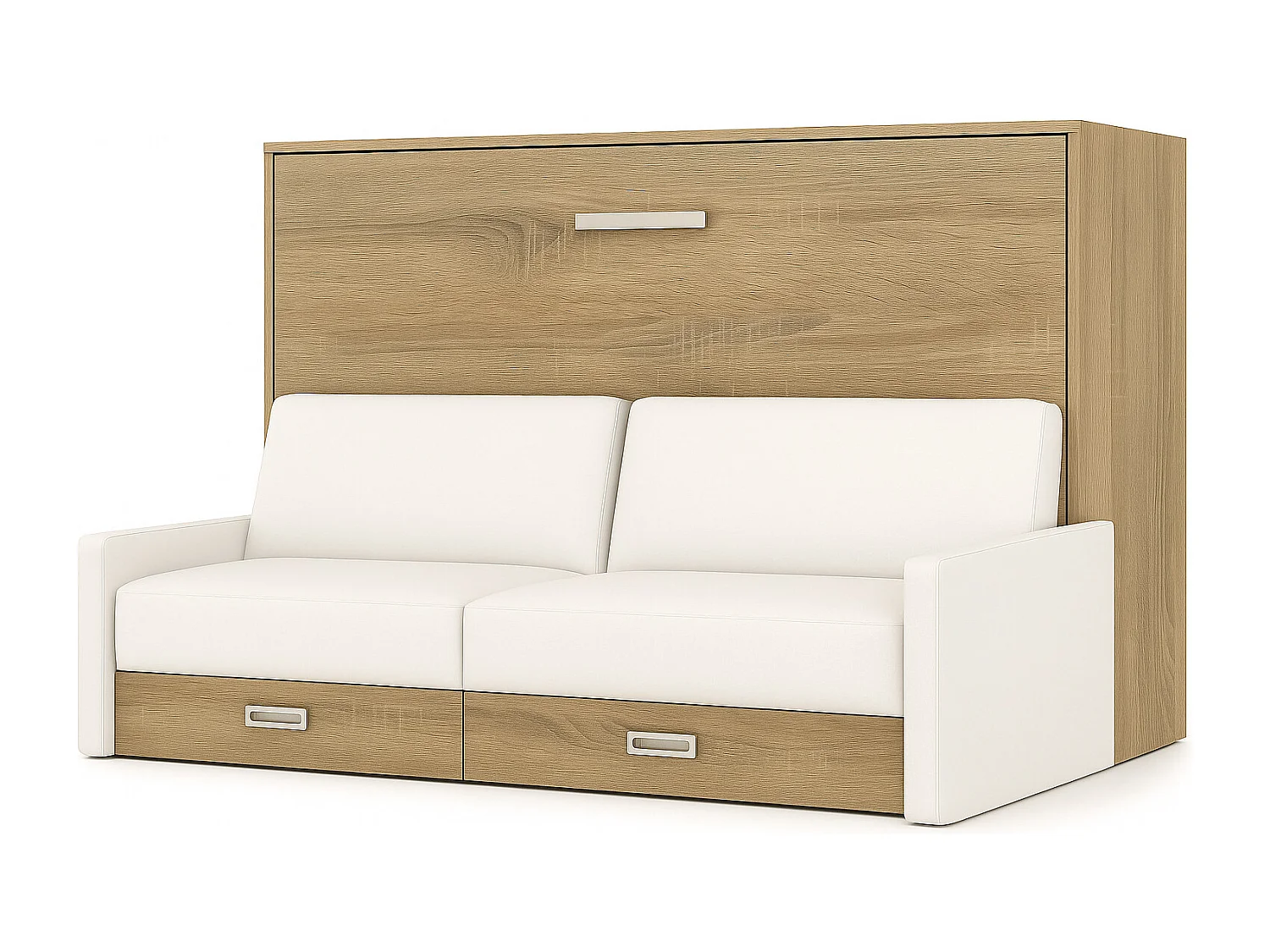 Horizontaal opklapbed met Vetal bank-Slapen 120x200cm-Bank Wit-Structuur en gevel Licht eiken