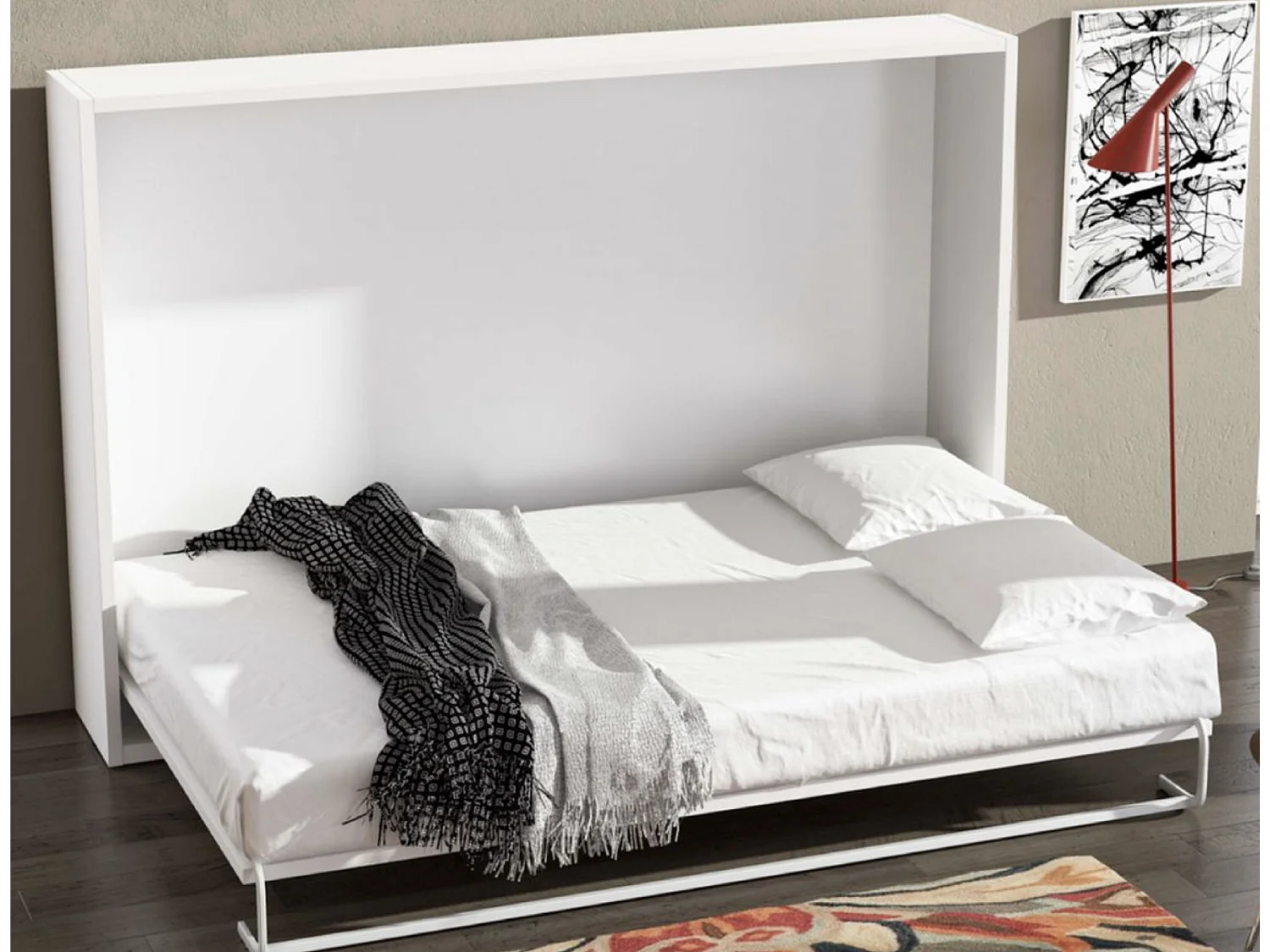 Lit escamotable horizontal 140x190 KLIKA-Avec matelas-Encadrement Ebene-Façade Ebène
