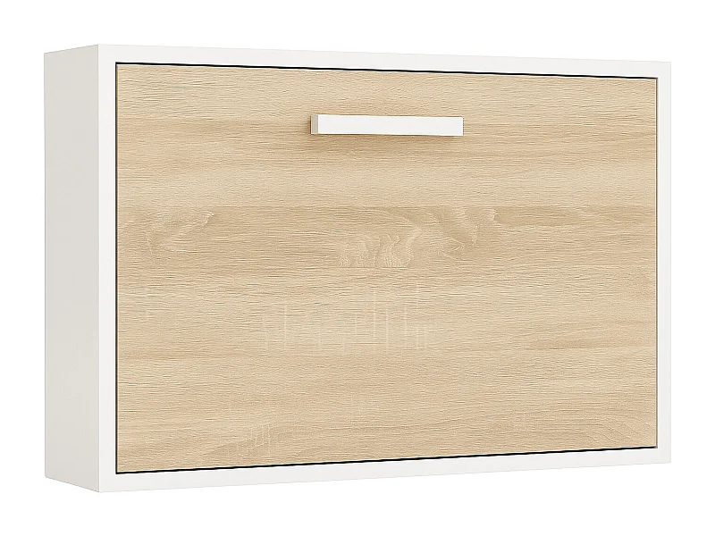 Horizontaal opklapbed 140x190 Optima-Zonder matras-Slapen -Bekisting Wit-Facade Licht eiken