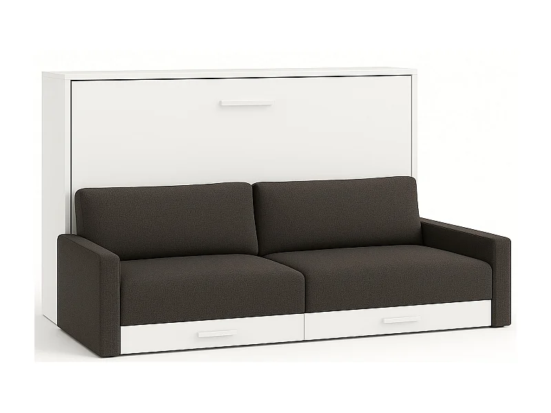 Lit escamotable horizontal avec canapé VETAL-120x200-Canapé Gris foncé-Structure Blanche
