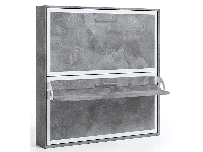 Horizontaal opklapbaar stapelbed 90x200 cm met gesynchroniseerde plank Studio High-end-Zonder matras-Bekisting Cementgrijs-Facade Cementgrijs