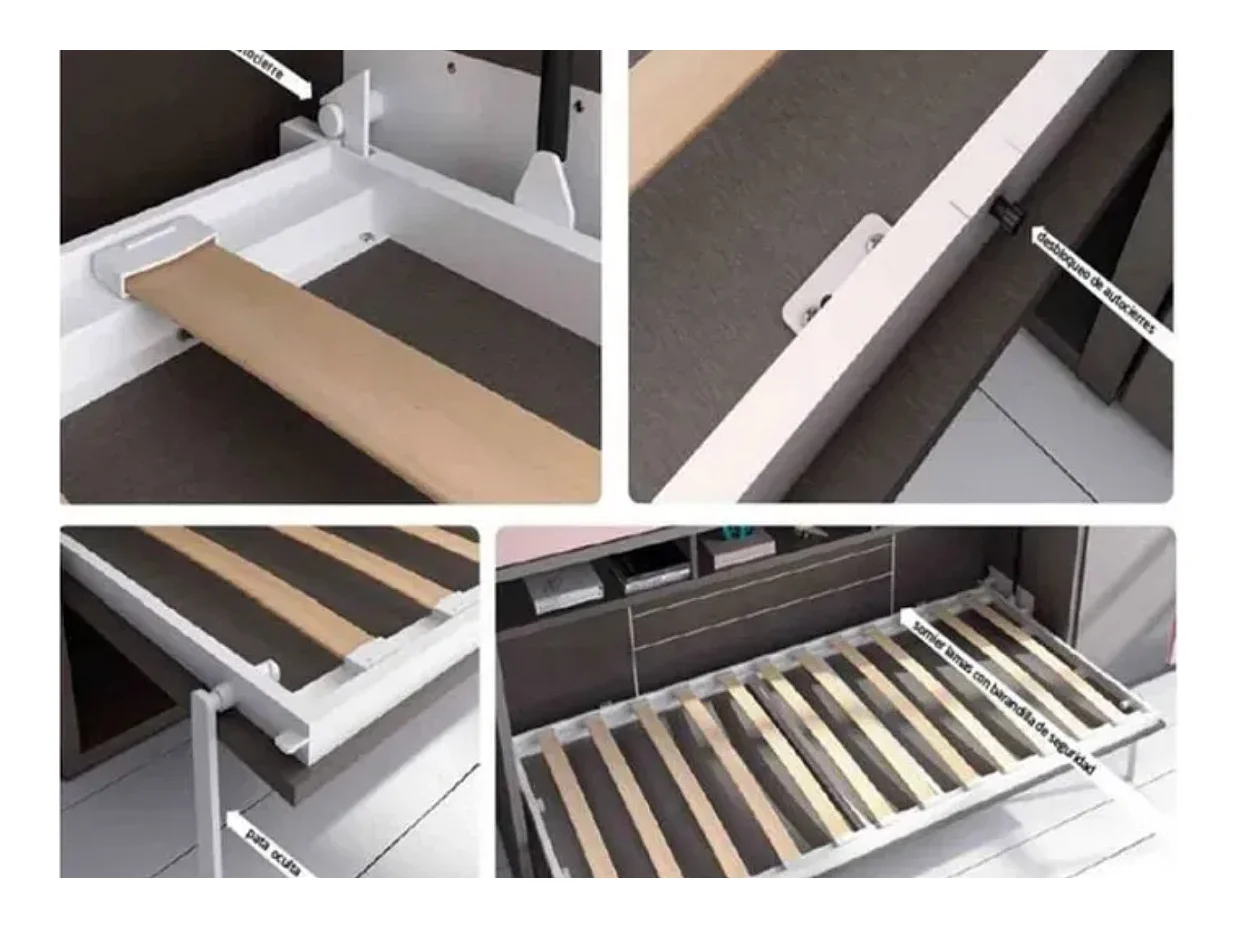 Lit escamotable superposé Sophia-80x180-Encadrement Chêne gris-Façade Chêne gris