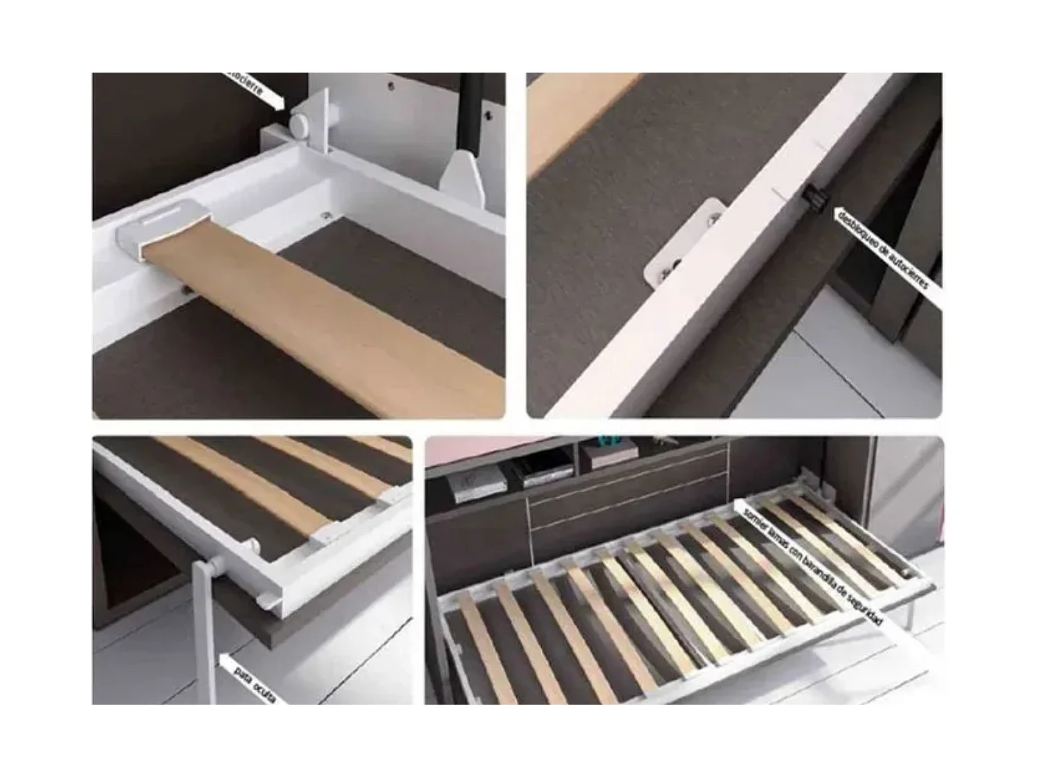 Lit escamotable superposé SOPHIA-80x180-Cadre Chêne gris-Façade Chêne gris