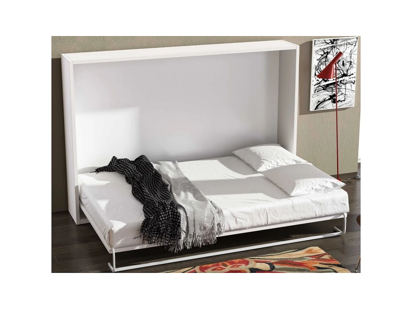 Lit escamotable horizontal OPTIMA-Avec matelas-160x200-Cadre Vison-Façade Vison