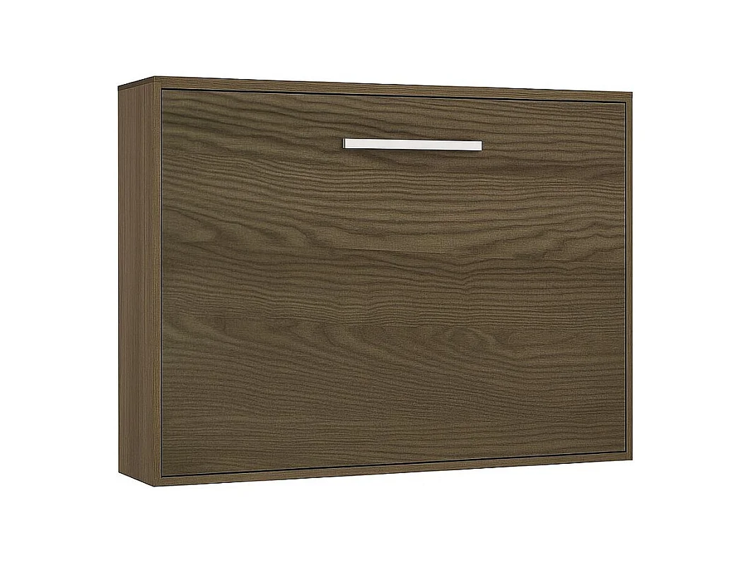 Cama abatible horizontal 140x190 Optima-Con colchón-Ropa de cama 140x190 cm-Encofrado Fresno 3D-Frente Fresno 3D