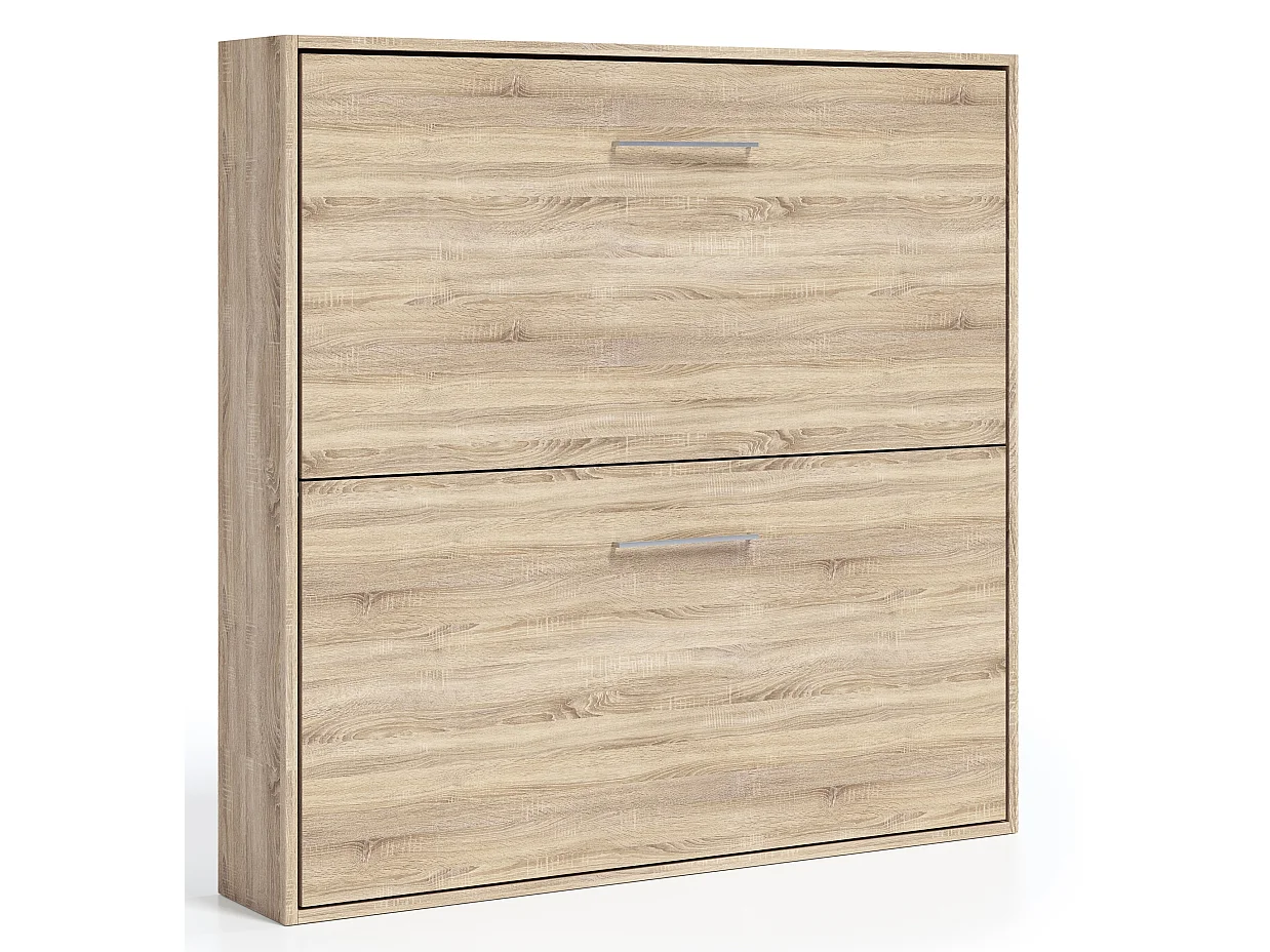 Lit escamotable superposé SOPHIA-2 matelas-80x190-Cadre Noyer-Façade Noyer