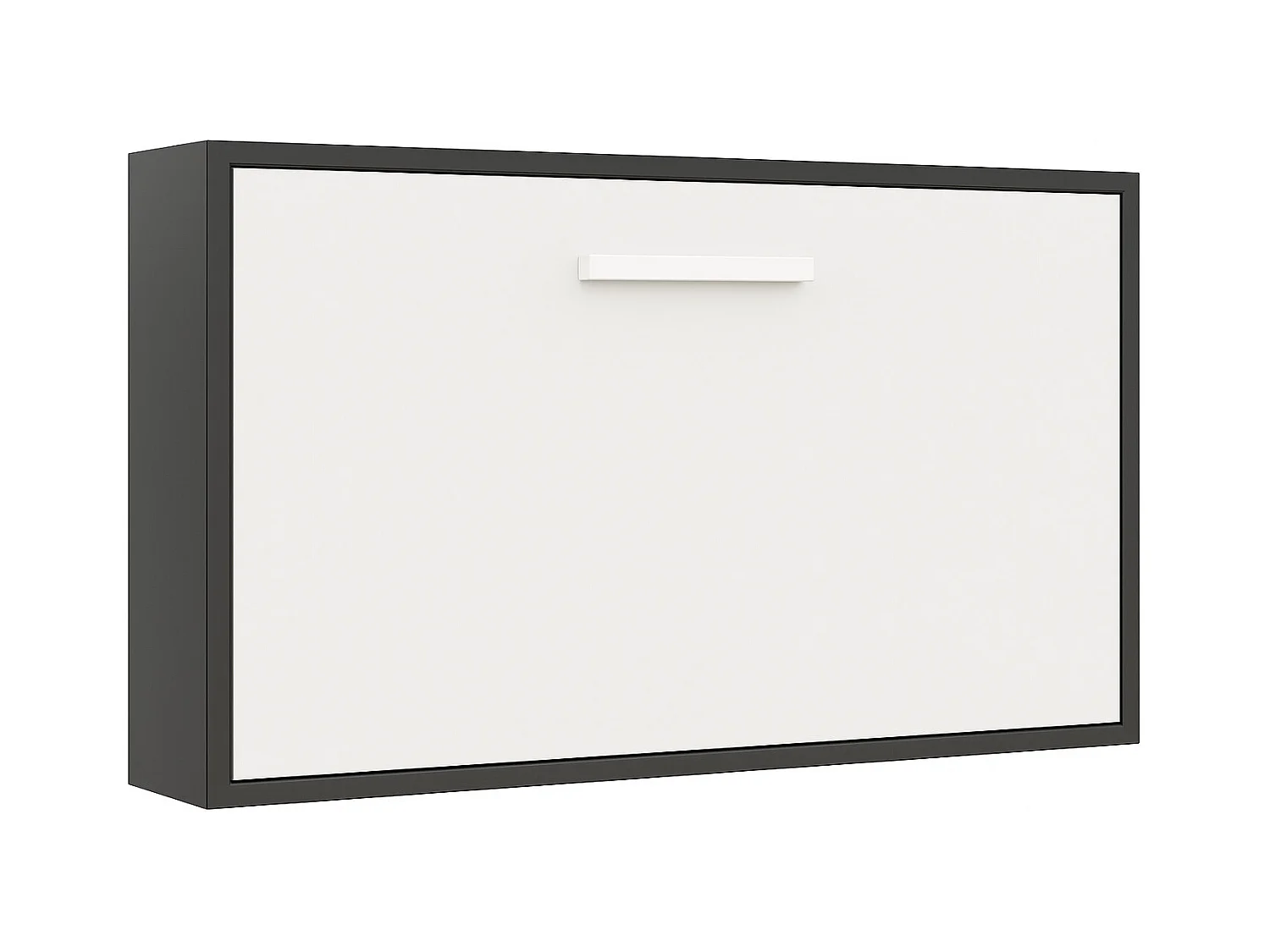 Lit escamotable horizontal OPTIMA-Avec matelas-160x200-Cadre Anthracite-Façade Blanche