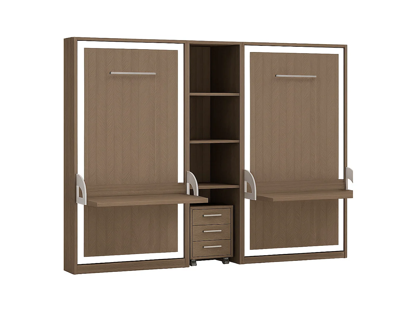 2 uitschuifbare bedden 140x190 met bureau en centrale Studante-plank-Facade Bruin eiken