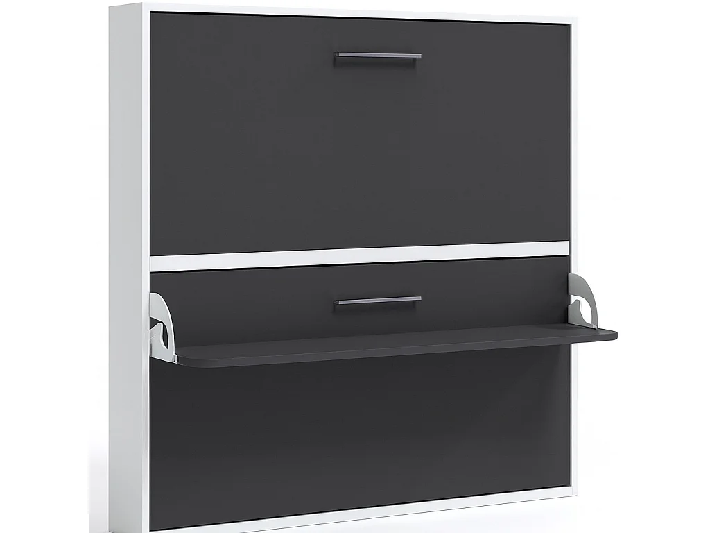 Litera abatible horizontal 90x190 con estante sincronizado Studio Gama Alta-2 colchones-Encofrado Blanco-Frente Gris antracita