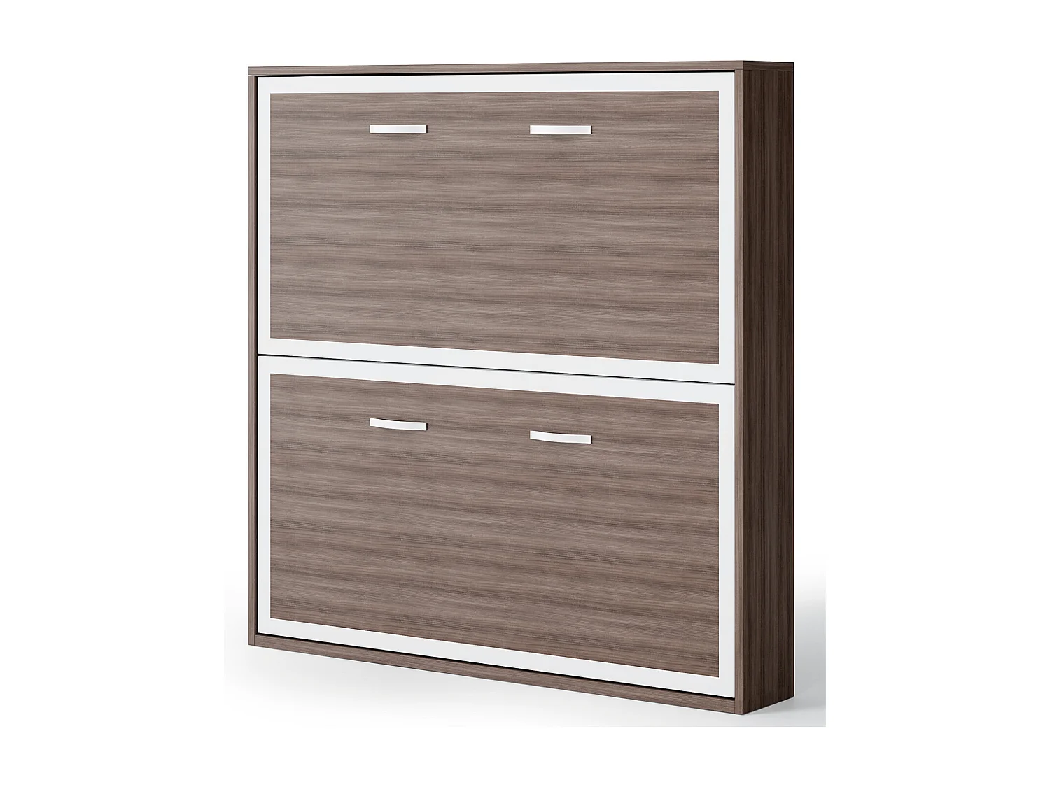 Litera abatible horizontal 90x190 con estante sincronizado Studio Gama Alta-2 colchones-Encofrado Blanco-Frente Gris antracita