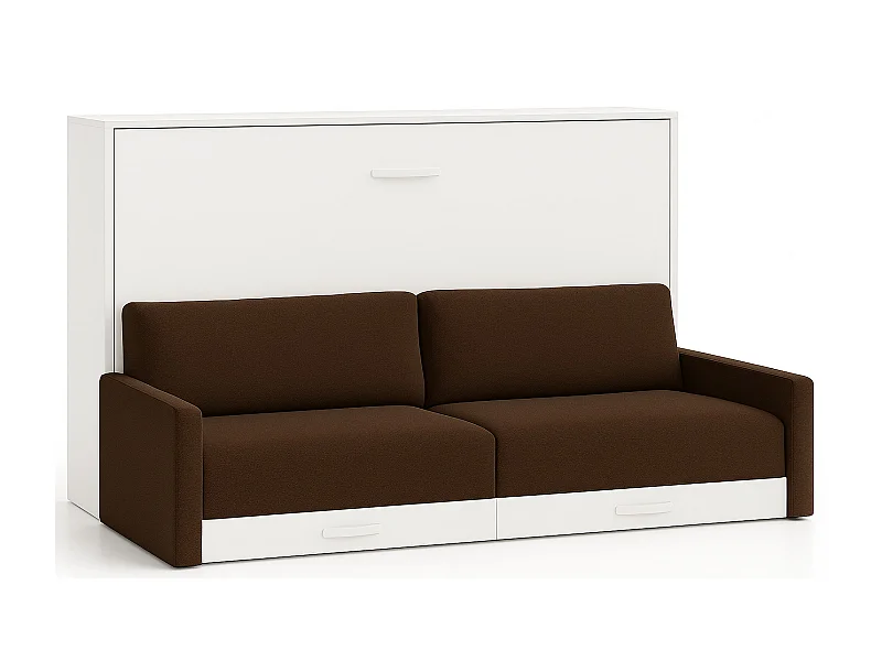 Lit escamotable horizontal avec canapé VETAL-120x200-Canapé Marron-Structure Blanche