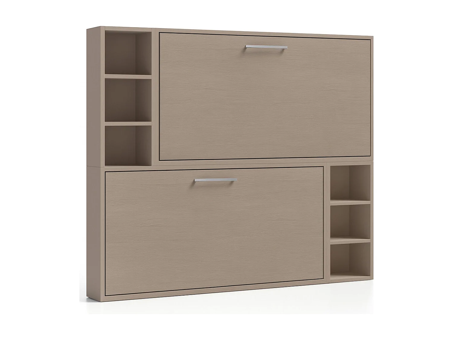 Lit escamotable superposé horizontal avec étagères BINKA-2 matelas-80x200-Cadre Taupe-Façade Taupe