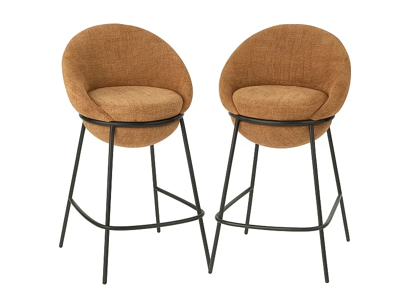 Juego de 2 taburetes de bar BOBBY de tela con estructura de metal negro – Altura del asiento 76 cm-Color Terracota