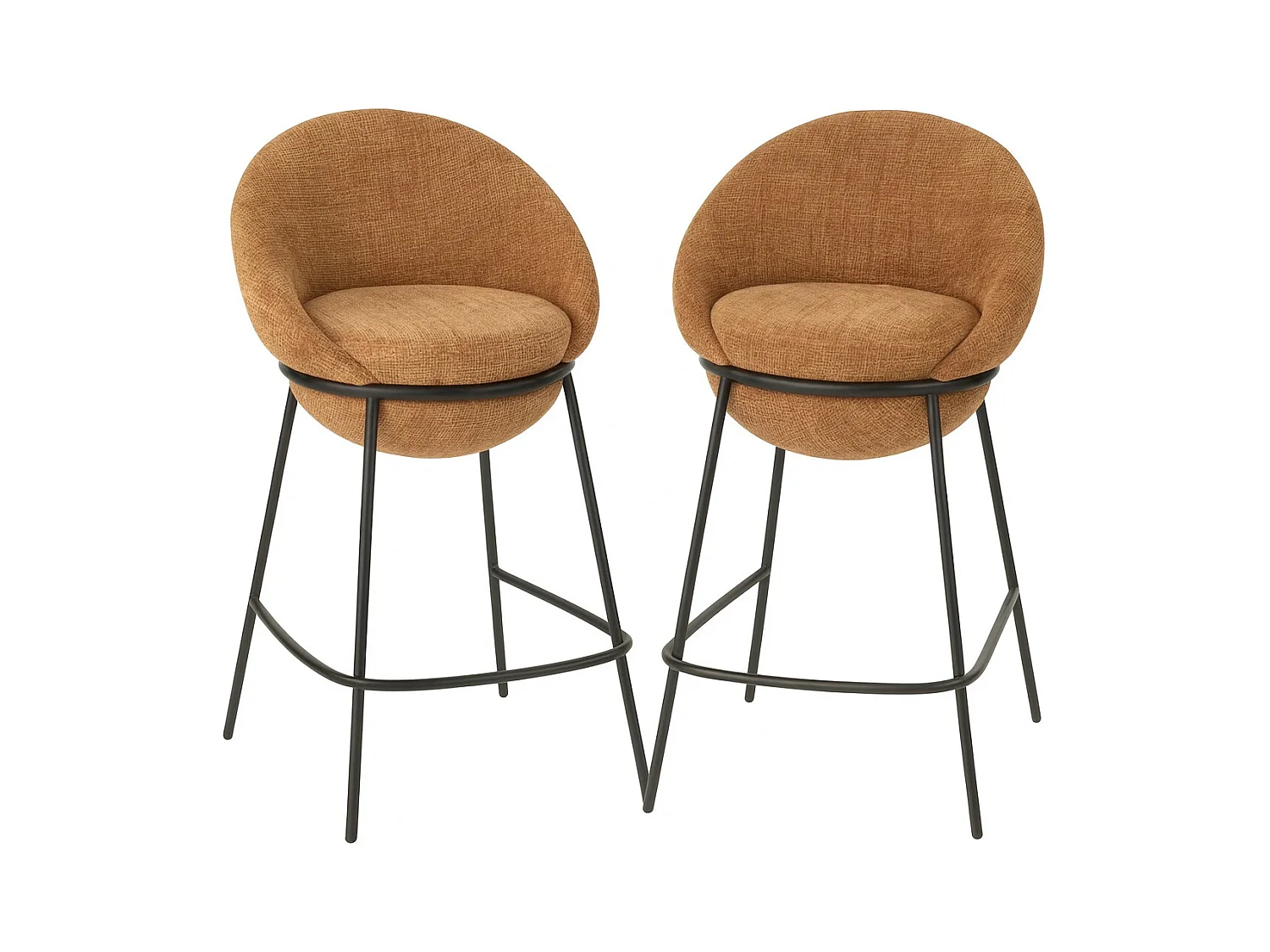 Juego de 2 taburetes de bar BOBBY de tela con estructura de metal negro – Altura del asiento 76 cm-Color Terracota