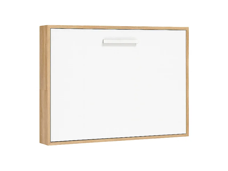 Lit escamotable horizontal OPTIMA-Avec matelas-90x190-Cadre Chêne clair-Façade Blanche