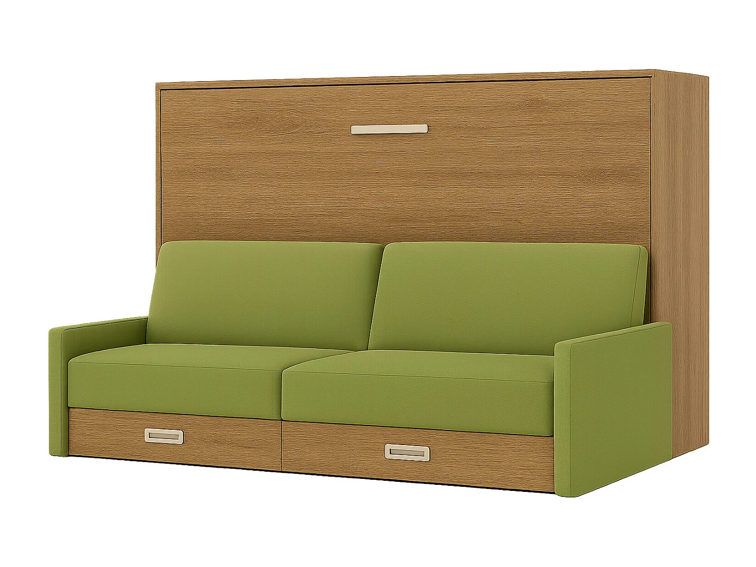 Lit escamotable horizontal avec canapé et rangement VETAL-120x190-Canapé Vert pistache-Structure Chêne clair