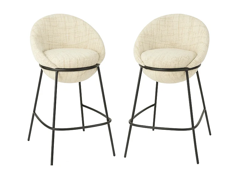 Juego de 2 taburetes de bar BOBBY de tela con estructura de metal negro – Altura del asiento 76 cm-Color ribete verde crudo