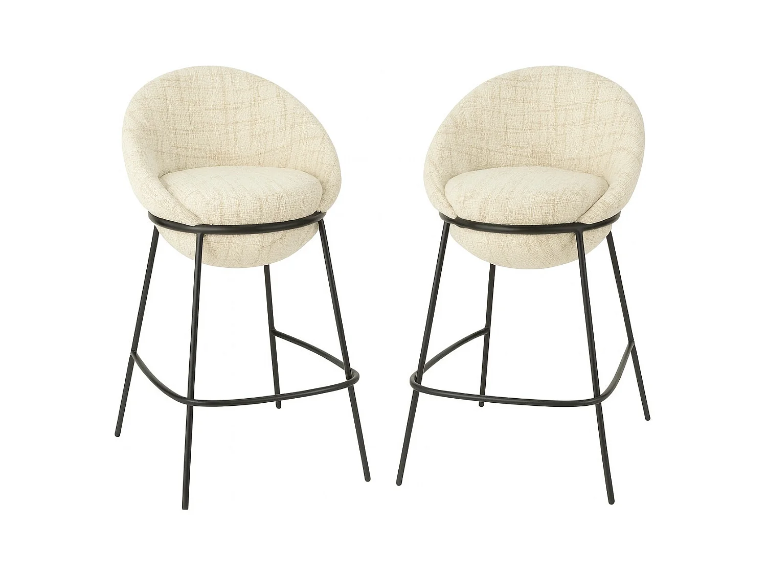 Juego de 2 taburetes de bar BOBBY de tela con estructura de metal negro – Altura del asiento 76 cm-Color ribete verde crudo