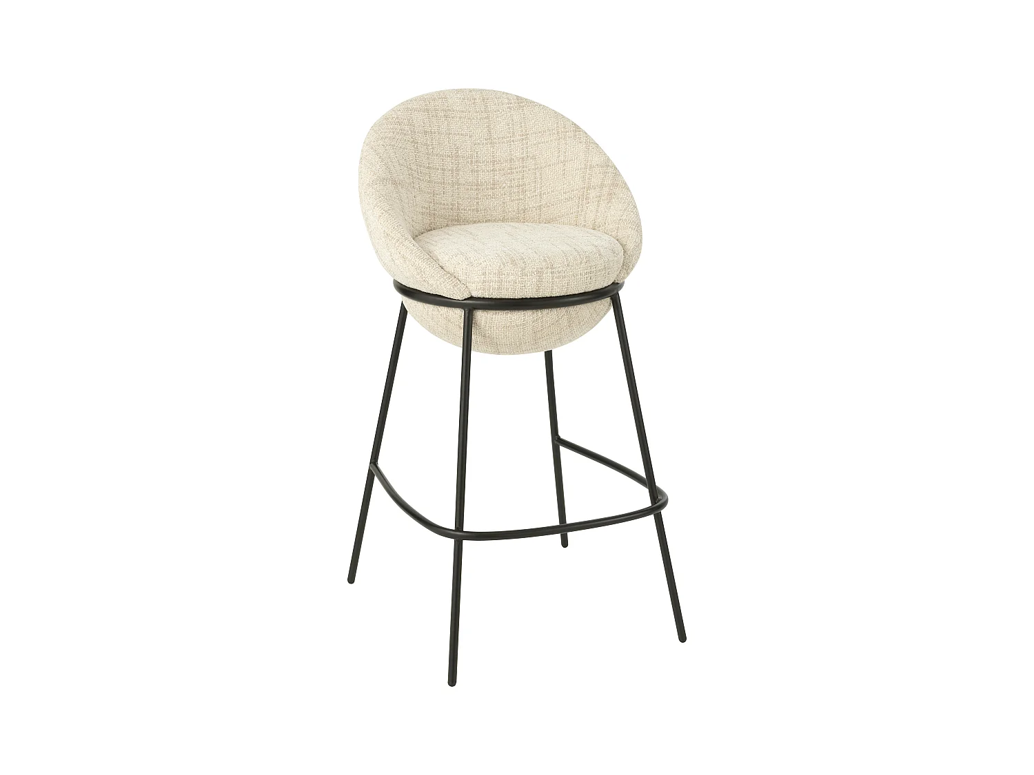 Juego de 2 taburetes de bar BOBBY de tela con estructura de metal negro – Altura del asiento 76 cm-Color ribete verde crudo