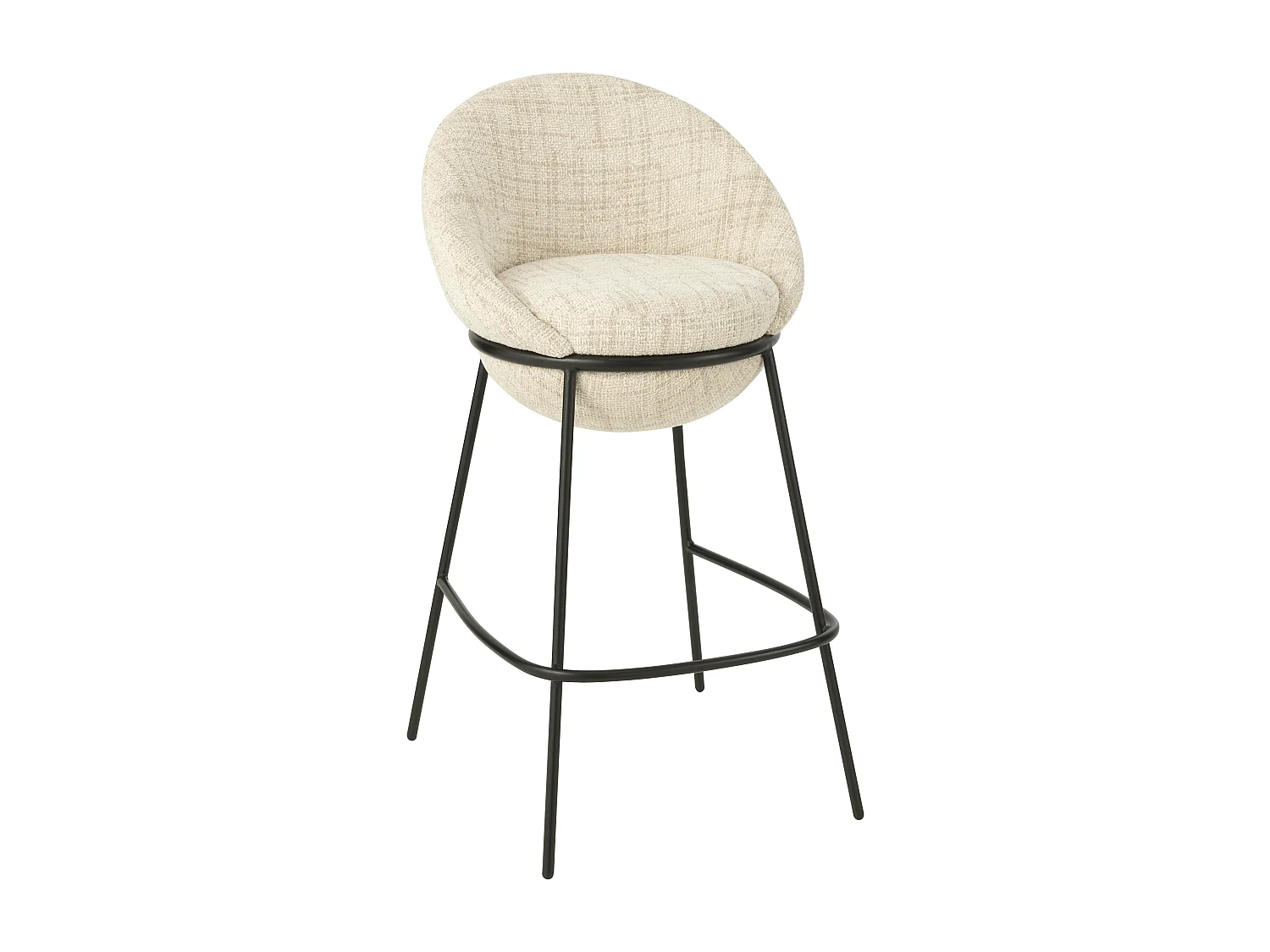 Juego de 2 taburetes de bar BOBBY de tela con estructura de metal negro – Altura del asiento 76 cm-Color ribete verde crudo